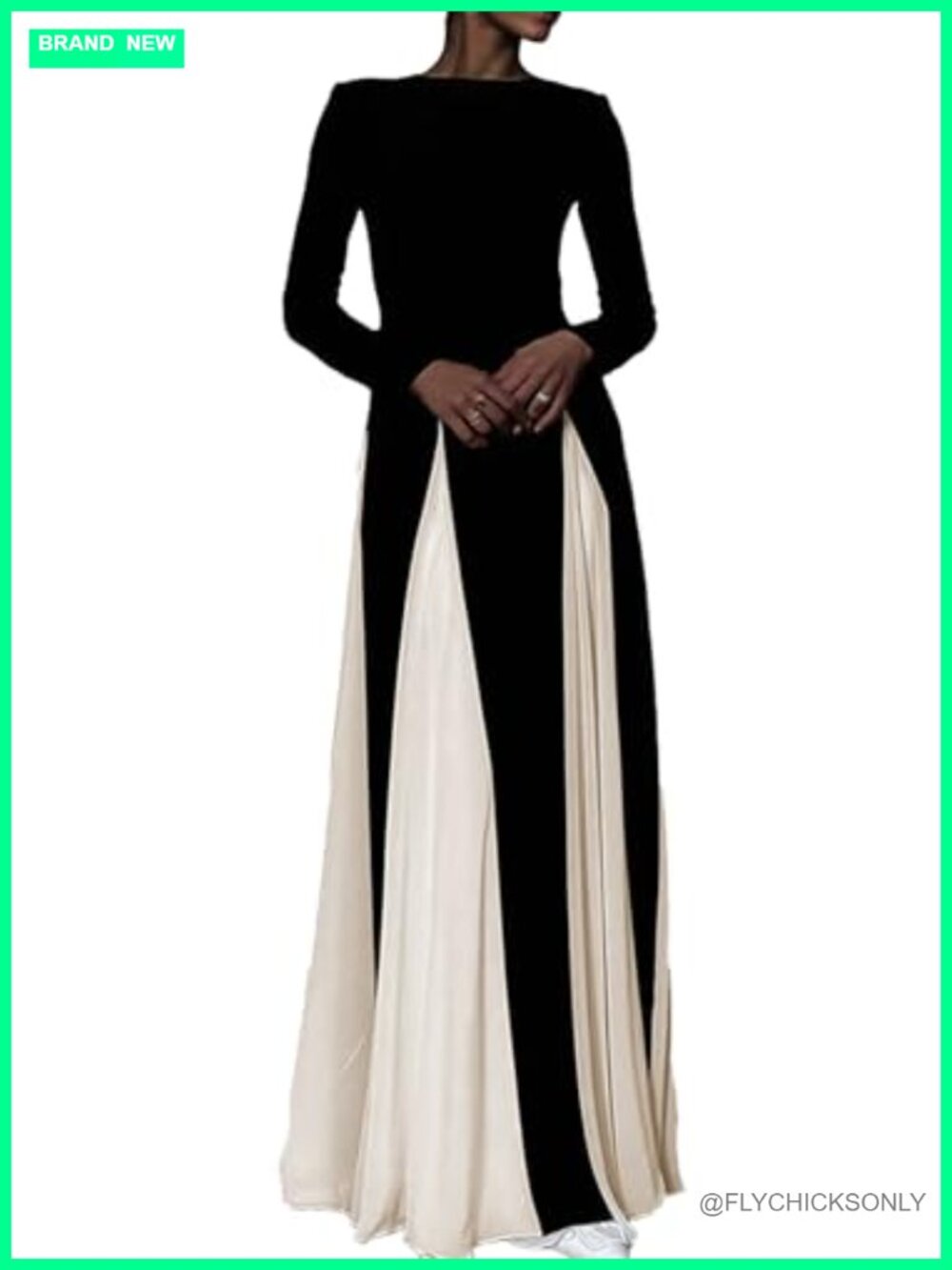 Long Sleeve Pleated Swing Maxi Formal Dress Elegant Wedding Guest